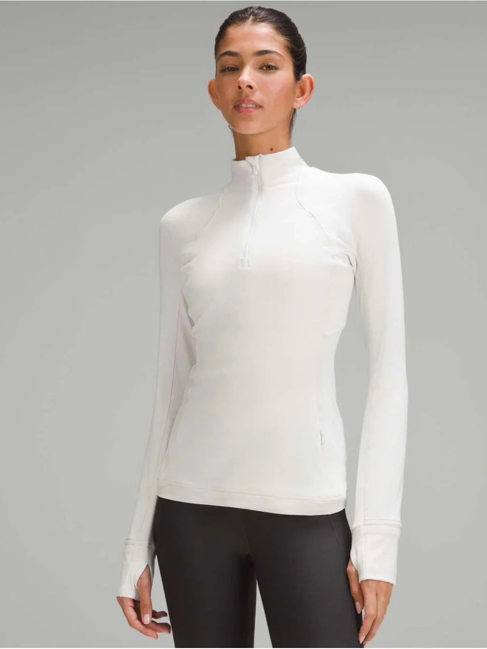 lululemon athletica Light Gray Quarter‑Zip Long‑Sleeve Top
